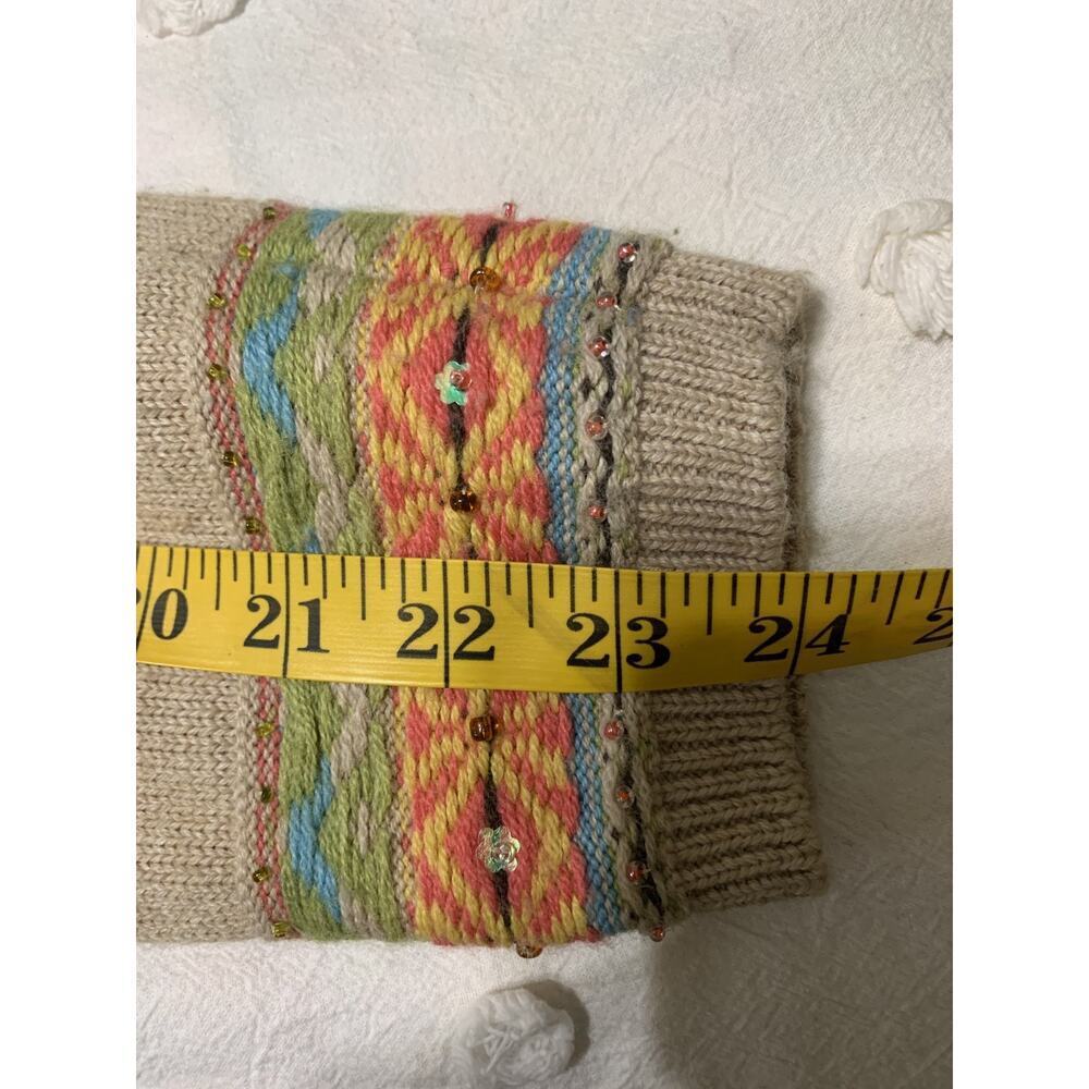 LizClairborne Fair Isle Chunky Knit Camel Wool Blend Beaded Boat Neck Sweater XL - Picture 6 of 10